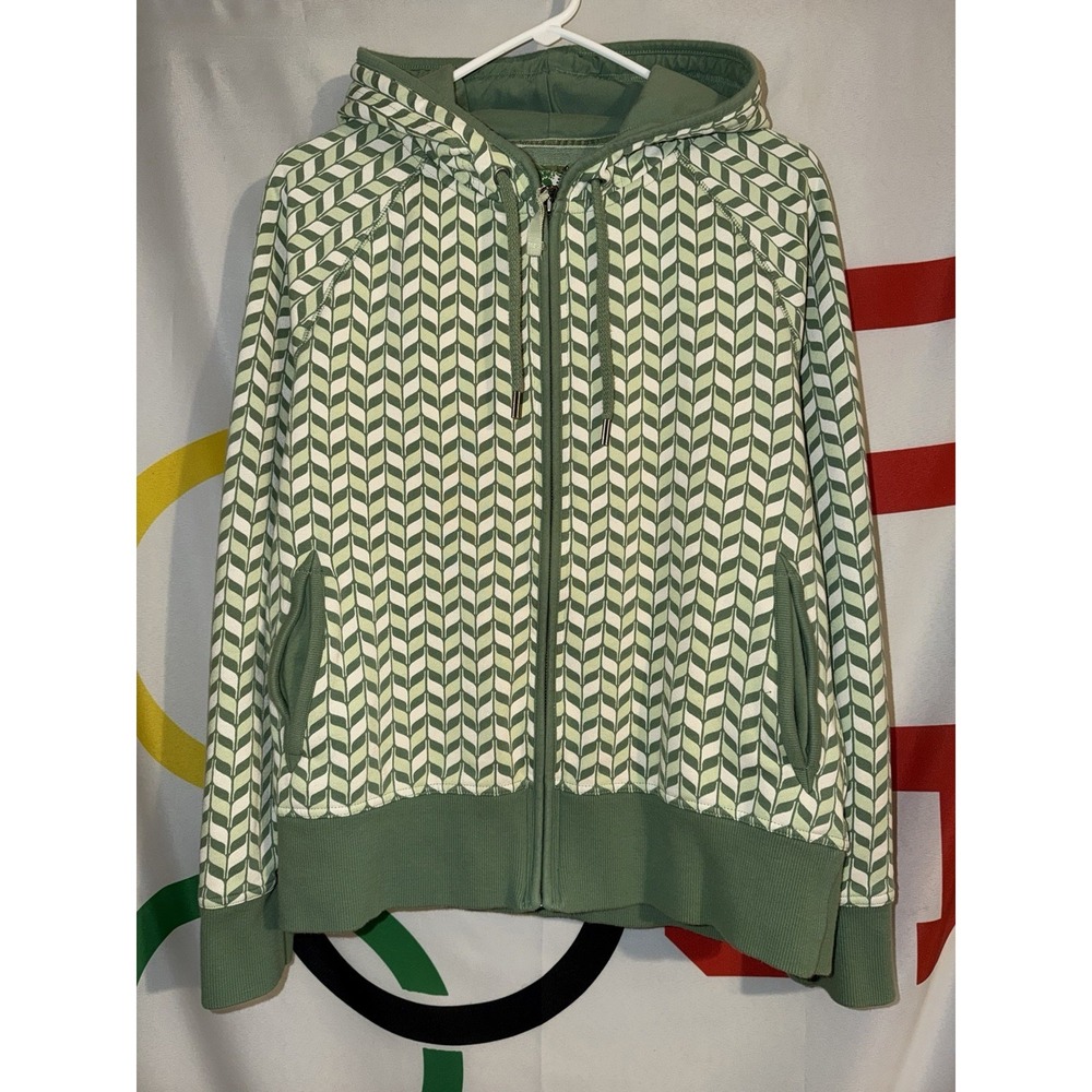 Vintage Y2K Old Navy Full Zip Hoodie Womens Large Green AOP